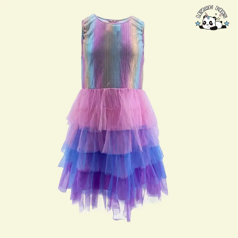 LEZONKIDS - Girls' Dress Summer New Style Little Girls' Children's Gauze Princess Cake Skirt Fantasy Poncho Dress for Children